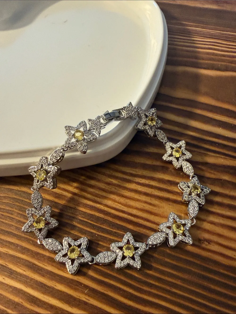 Silver Starflower Bracelet with Yellow Gem Centers Stainless Steel